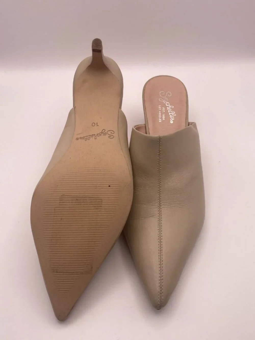 Seychelles Women's Obsession Beige Leather Pointy Toe Heel Mule Sz 10